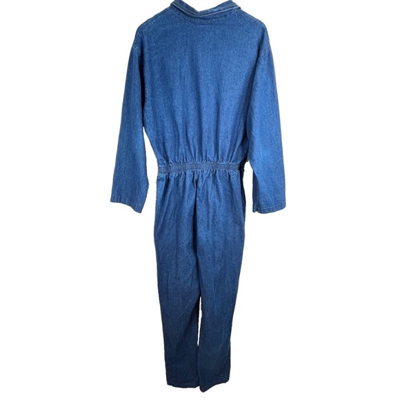 VTG 70s Denim Wide Leg Jumpsuit L Boonies Long Sleeve Button Front Pockets Retro - Picture 5 of 14